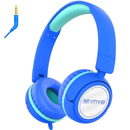 IMYB V1 Kids Headphones, Wired Stereo Foldable Tangle-Free 3.5mm Adjustable On-Ear Headphones for Kids for School/Toddlers/Childrens/Teens/Boys/Girls/Ipad/Tablet/Kindle/Phones/Travel/Plane (Blue-RV) - color: Blue-RV
