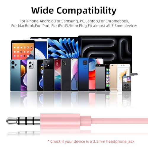 Wired Earbuds Headphones for Chromebook ThinkPad Laptops,3.5mm Plug | Noise Cancelling Ear Buds with Microphone,3,5mm Jack Earphones for Kindle Fire Tablet/Samsung A14 A15/Switch PC School - color: Pink