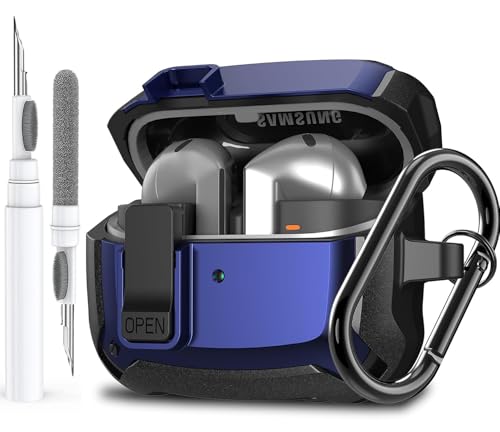 Galaxy Buds 3 Pro/3/3 FE Case Cover with Secure Lock Clip, Shockproof Samsung Galaxy Buds3/3 Pro 2024/3 FE 2025 Protective Hard Cover Shell with Carabiner&Cleaner kit for Men Womenn, Black/Blue - color: Black/Blue