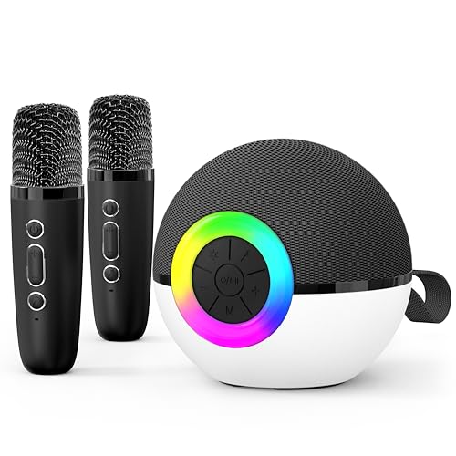 Mini Karaoke Machine Speaker for Kids Adults, Portable Bluetooth Microphone Song Toys with LED Light, Best Chritmas Birthday Festival Gift for 3 4 5 6 7 8+ Year Old Girls Boys (Black-2 Mic) - color: Black-2Mic