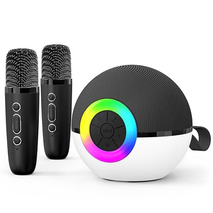 Mini Karaoke Machine Speaker for Kids Adults, Portable Bluetooth Microphone Song Toys with LED Light, Best Chritmas Birthday Festival Gift for 3 4 5 6 7 8+ Year Old Girls Boys (Black-2 Mic) - color: Black-2Mic