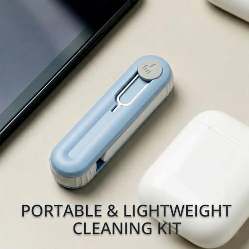 3-in-1 Electronic Earbuds Cleaning Kit c/w SIM Ejection Pin & Storage Slot | Phone Cleaner Tool with High-Density Brush by JM.JEEMI, Portable 2.8in Case for AirPod Phone Tablet Charging Port - Blue - size: 3-in-1