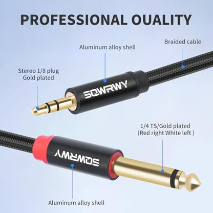 3FT 3.5mm to Dual 1/4" Mono Audio Adapter Cable, 2 Pack, Stereo to Mono Y-Cable for Home Audio Systems, Speakers, CD Players, Amplifiers, Connect 3.5mm Output to Two 1/4" Mono Inputs