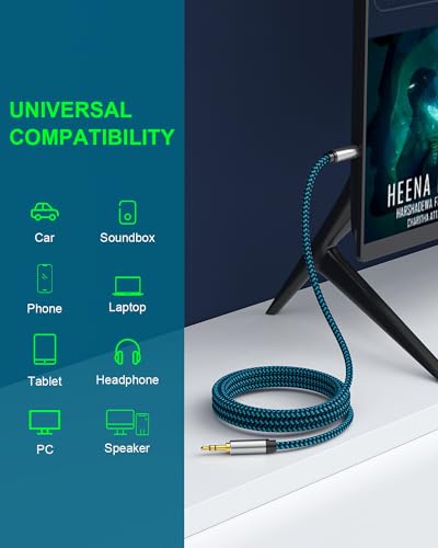 Aux Cord 5ft/1.5M, Nylon Braided 3.5mm Audio Cable Headphone Cable 3.5mm Male to Male Aux Cord for Car, for Headphone,Tablets, Speakers - size: 5ft