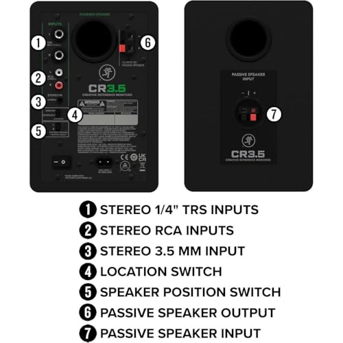 Mackie CR3.5 Creative Reference Powered 3.5" Studio Monitors Pair Black Bundle with Hosa Stereo 1/4" Male Phone to 1/4" Male Phone TRS Cable 10, Auray IP-S Isolation Pad for Studio Monitor (2-Pack)