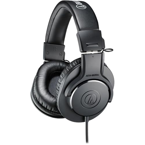 Audio-Technica ATH-M20x Professional Studio Monitor Headphones, Black (AUD ATHM20X) + Microfiber Cleaning Cloth + Headphone Stand + Headphone CASE + Goby Labs Headphone Cleaner 4 fl oz