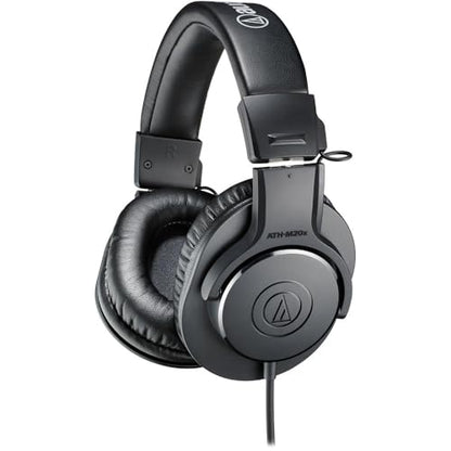 Audio-Technica ATH-M20x Professional Studio Monitor Headphones, Black (AUD ATHM20X) + Microfiber Cleaning Cloth + Headphone Stand + Headphone CASE + Goby Labs Headphone Cleaner 4 fl oz