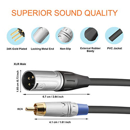 Tisino 2 RCA to XLR Male Unbalanced Cable Y-Splitter, 10 FT/3m | Unbalanced Dual RCA Male to 1 XLR Male Splitter Cable for Mixer Amplifier Home Theater Systems, 20AWG OFC Gold-plated - size: 10 feet, style: XLR Male to Dual RCA