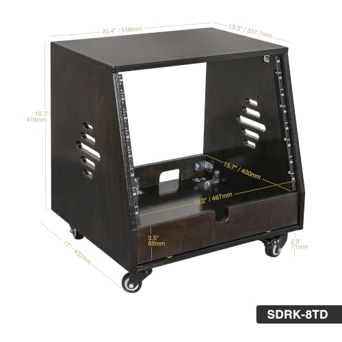 Sound Town DIY 8U Slanted Studio Rack with Casters for Home Studio and Recording Room, Baltic Birch Plywood, Black Espresso (SDRK-8TD) - size: 8U,Black Espresso