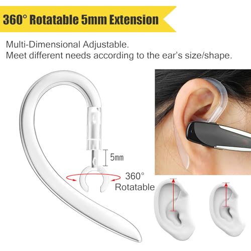 Ear Hooks Eartips Kit 360° Rotatable Adjustable Soft Silicone Anti-Slip Sports Clamp Bluetooth Headset Clips Earbuds Replacement for Newbee/Plantronics/TOORUN Black