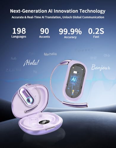 Open Ear Earbuds 2026 AI Translation Earbuds Real Time Open Ear Headphones Wireless Bluetooth 6.1 Sport Headphones with IP68 Waterproof,96H Playtime Translation Headphones for Workout Running Travel