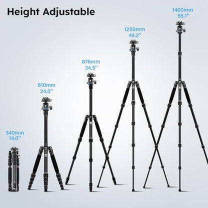 SIRUI AM-025K+KS-5 Carbon Fiber Travel Tripod, Ball Head, 55.1" | 360° Pan, Quick Release Plate, Lightweight, Compact, DSLR, Mirrorless Camera, Travel, Outdoor Photography - style: 55.1" Compact Tripod
