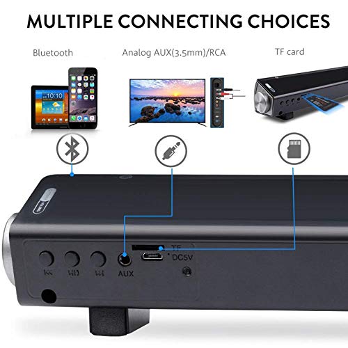 2 X 5W Mini Bluetooth Sound Bar, Wired and Wireless Home Theater Audio for Cell Phone/Tablet/Projector and Support TV with AUX/RCA Output (Remote Control Included)