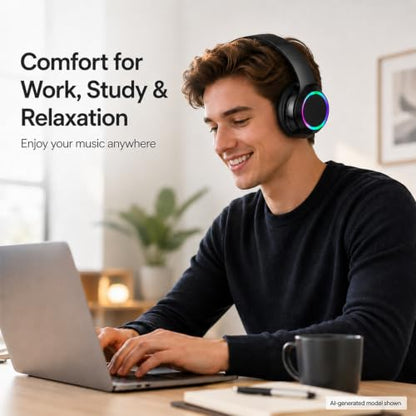 Bluetooth Headphones, Over Ear Wireless Headphones, RGB Light, Foldable Lightweight Headset with Microphone, Wireless Headphones for Cell Phone, Music, Gaming, School, Home Office