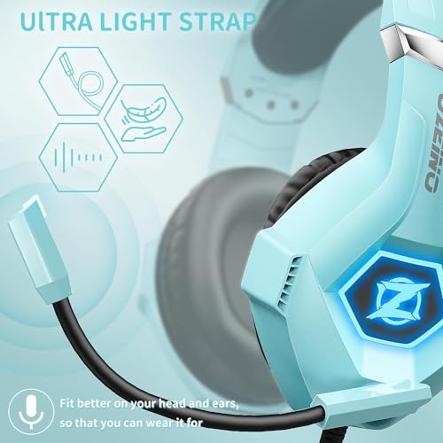 Ozeino Gaming Headset for PC, Ps4, Ps5, Xbox Headset with 7.1 Surround Sound, Gaming Headphones with Noise Cancelling Mic RGB Light Over Ear Headphones for Xbox Series X/S, Switch-Light Blue - color: Light Blue
