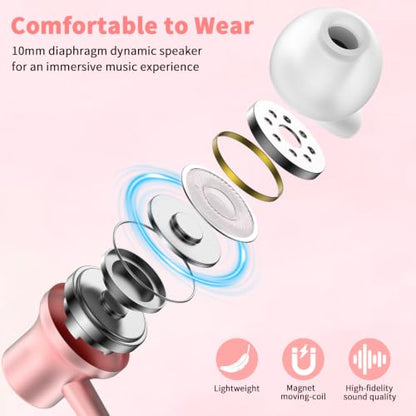 3.5mm Wired Headphones for Laptop School Kids Earbuds with Case Mic - color: Pink