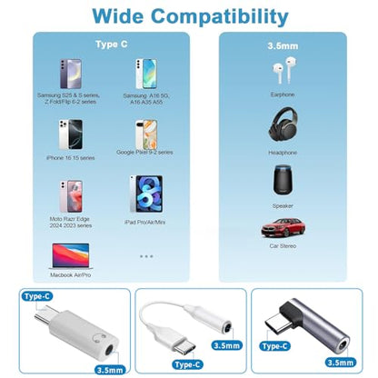 3Packs USB C to 3.5mm Female Headphone Jack Audio Adapter, USB C to Aux Audio Dongle Cable Cord DAC Converter Right Angle,Compatible with i16 Pro Max/15, iPad,Laptop Tablet,3.5mm to USB c