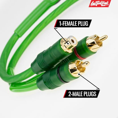 Install Link RCA Y Adapter Cable, 1-Female to 2-Male Splitter, 2-Pack (OFC) | Pure OFC Copper, 1ft, Feeds One Stereo Signal to Two Components, for Subwoofer, Home Theater, Car Audio Amplifier, Studio - color: Frosted Green, size: 1-Female to 2-Male