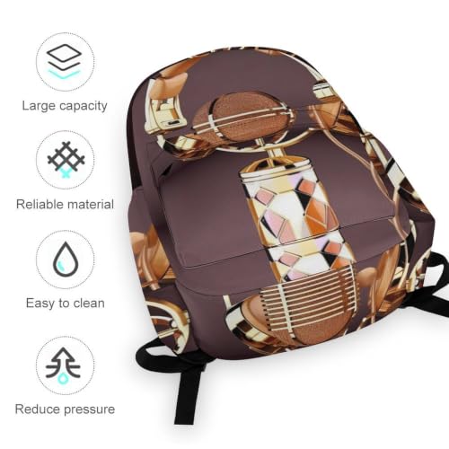 Travel Backpack for Women Men Carry On Backpack Coffee Collection Laptop Bag Lightweight Casual Daypack - color: Colorful Gold Microphone and Headset