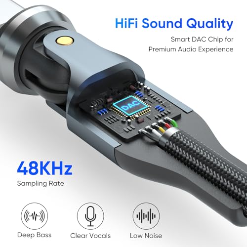 USB C to 3.5mm Audio Adapter,540° Rotatable USB C to Aux Headphone Jack Adapter,HiFi DAC USB C Headphone Adapter,Aux to USB C Dongle Compatible with iPhone 17 16 15,Samsung S25 S24 S23, iPad, Pixel
