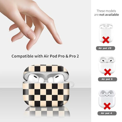Compatiable for AirPod Pro 2nd/1st Generation Case,Lightweight & Durable Resistant Hard Case with Keychain,Stylish Design AirPod Case Cover for Women(Black Beige Plaid) - color: Black Beige Plaid