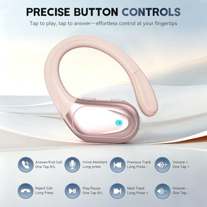 HAOYUYAN Sports Bluetooth Headphones, 80Hrs Playtime Wireless Earbuds with LED Power Display, IPX7 Waterproof Earphones for Workout/Running, Noise Canceling Headset Ear Buds - color: Rose Gold