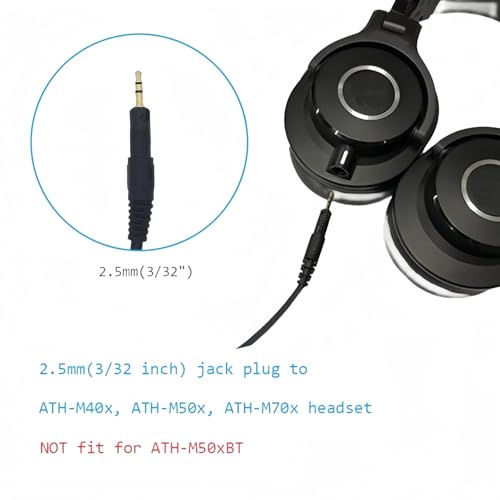 Replacement Audio Cable for Audio-Technica ATH-M50X M40X Headphones Black Braided Wire Cord with 6.35mm Adapter Length 1.5 Meters