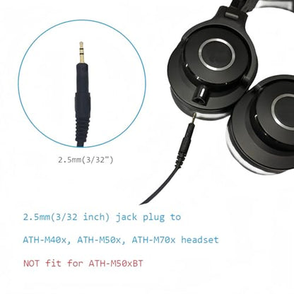 Replacement Audio Cable for Audio-Technica ATH-M50X M40X Headphones Black Braided Wire Cord with 6.35mm Adapter Length 1.5 Meters