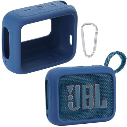 for JBL Go 4 Waterproof Bluetooth Speaker Silicone Cover, Blue | Snug Fit, Portable Carabiner Clip, Shock Absorption, Drop Protection, Travel Lightweight Design, Protective Skin Case - color: Blue Case