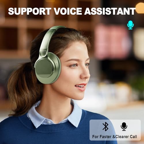 TUINYO Bluetooth Headphones Wireless, Over Ear Stereo Wireless Headset 40H Playtime with deep bass, Soft Memory-Protein Earmuffs, Built-in Mic Wired Mode PC/Cell Phones/TV-White - color: Green