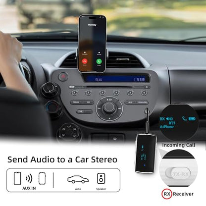 Bluetooth 5.2 Transmitter Receiver for 2 AirPods/Headphones | Flight Bluetooth Adapter for Airplane, TV, Gym with a 3.5mm Audio Jack, Wireless BT Receiver with Mic for Car/Home Stereo - color: White