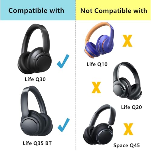 Cooling Gel Earpads Replacement for Anker Soundcore Life Q30 Q35 BT Q35 | Ice Silk Ear Pads Breathable Mesh Cushion Headband Cover Kit (Black)
