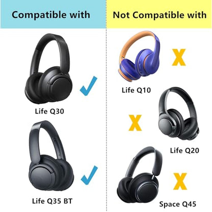 Cooling Gel Earpads Replacement for Anker Soundcore Life Q30 Q35 BT Q35 | Ice Silk Ear Pads Breathable Mesh Cushion Headband Cover Kit (Black)