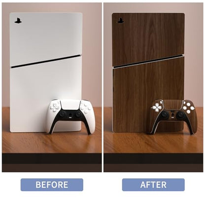 PlayVital Full Set Skin Sticker for ps5 Slim Console Disc Edition (The New Smaller Design), Vinyl Skin Decal Cover for ps5 Controller & Headset & Charging Station & Media Remote - Wood Grain - color: Wood Grain