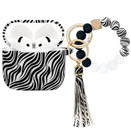 Case Compatible with AirPods 4 Case,Soft Silicone Cover with Bracelet Lanyard and Keychain, Cute Wireless Charging Protective Case for Apple AirPods 4th for Women and Men (Zebra) - color: Zebra
