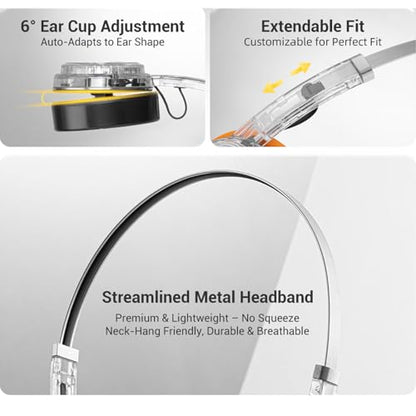 FTVOGUE Wireless Over Ear Headphones, Retro Extendable 6 0 Stereo Audio with Adjustable Ear Cups 20H Playtime Dual Device Pairing for Home Office ABS PC Sponge 1 Pack