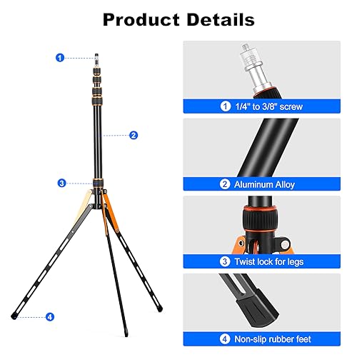 Soopho Portable Photography Light Stand Adjustable 7ft Aluminum Light Tripod Stand with 180° Reversible Leg Reversible Portable Studio Lighting Tripod ，Maximum Height 86.5“/220cm for Flsah Softboxes - color: Gold