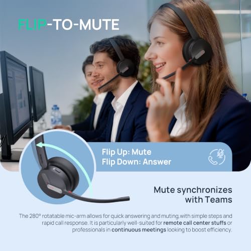 Yealink BH70 Mono Bluetooth Teams Headset with AI Mic for Work from Home PC | 3 Microphone Sound Isolation, Microsoft Teams & Zoom Certified, Compatible with Cisco Zoom Google, 35h Talk, USB-A dongle - color: Black(Mono), style: Teams(USB-A)