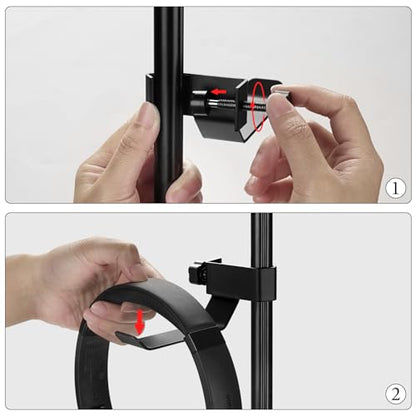 GEEKRIA for Creators Headphone Headset Holder Hanger Clip for Microphone Musical Stand, Universal Accessory, Can Hold Headphone, Tambourines, Cords (Black)