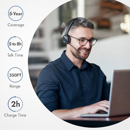 Leitner LH370 3-in-1 Wireless Office Headset with Mic – Computer, Telephone, and Cell Phone Headset – 5 Year Warranty – Single-Ear | Single-ear, over-the-head, DECT-not Bluetooth, office phones, computer, cell, Cisco, Yealink, Polycom, Avaya, 5-year warra