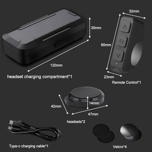 Motorcycle Bluetooth Headset, Bluetooth Helmet Speaker with Charging Case | Wireless Installation with Remote Control, BT5.3 Noise Cancellation, 1900mAh Battery 50+ Hours Work Time for Skiing Riding