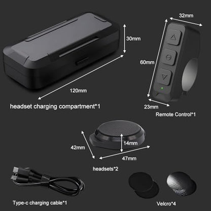 Motorcycle Bluetooth Headset, Bluetooth Helmet Speaker with Charging Case | Wireless Installation with Remote Control, BT5.3 Noise Cancellation, 1900mAh Battery 50+ Hours Work Time for Skiing Riding