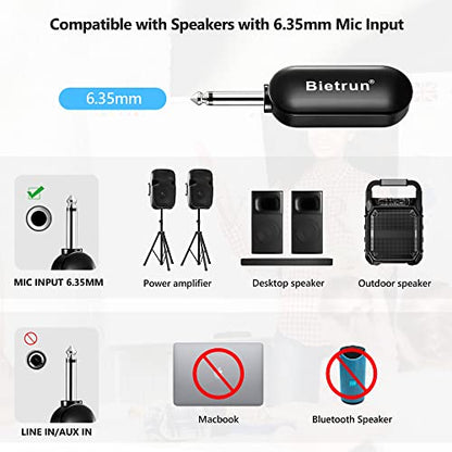 Bietrun Wireless Microphone Headset with 1/4''Plug, 165ft Range, UHF Wireless Headset Mic & Handheld Mic 2 in 1, for Karaoke Speaker, Amplifier, Speakers, PA System, Teaching, Fitness (Black) - color: Black