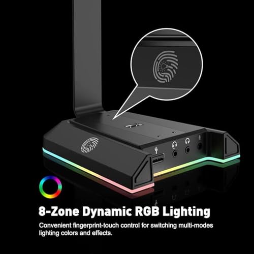 EKSA RGB Headset Stand, Headphone Stands with 7.1 Surround Sound & USB/3.5mm Port, Desk Gaming Headsets Holder with Aluminum Alloy Rod & Non-Slip Rubber Pad, Suitable for Most Gamer Desktop Earphones