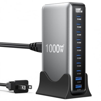 1000W USB C Charger GaN Fast USB C Charging Station Hub，10-Ports PD 140W Laptop Charging Adapter Compatible with MacBook Pro/Air,iPhone,DELL,Steam Deck,Galaxy,Google