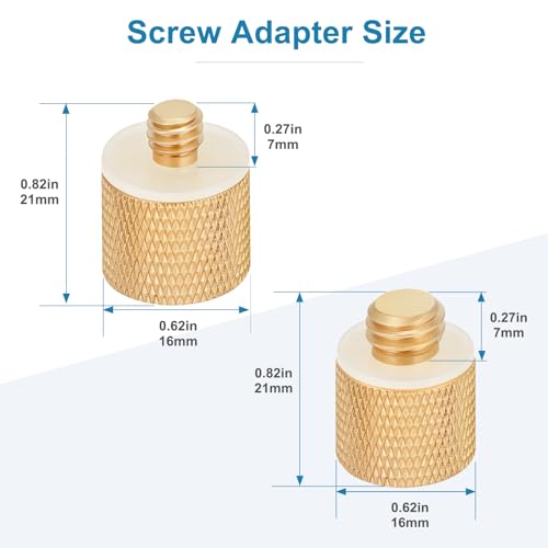 2 Pack Camera Screw Adapter, 1/4" Male to 3/8" Female & 3/8" Male to 1/4" Female Thread Adapter Set for Tripod Stand, Microphone Stand, Mic Mount, and Camera Monitor (Brass)