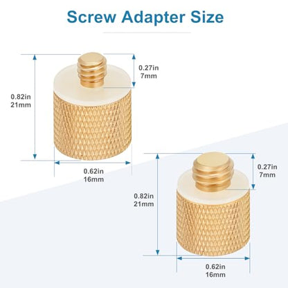 2 Pack Camera Screw Adapter, 1/4" Male to 3/8" Female & 3/8" Male to 1/4" Female Thread Adapter Set for Tripod Stand, Microphone Stand, Mic Mount, and Camera Monitor (Brass)