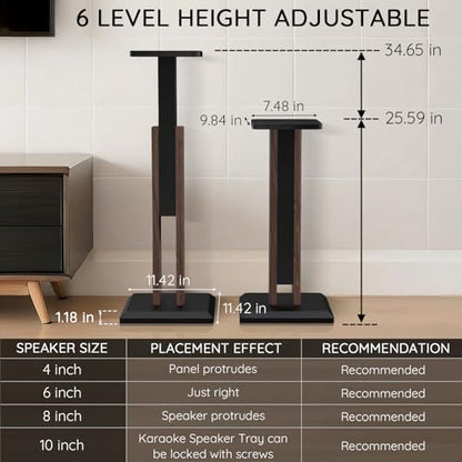 Wood Speaker Stands Pair, 25'' to 34'' Height Adjustable Speaker Stands - color: Wood, size: 25''to 34''