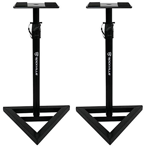 Rockville RVSM1 Black Pair Adjustable Height Studio Monitor Speaker Stands | 33"-45" Height Range, 80 lb Capacity, EVA Isolation Pads, Steel Construction, Security Pin Lock
