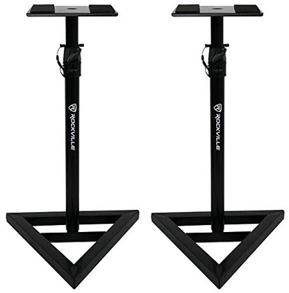 Rockville RVSM1 Black Pair Adjustable Height Studio Monitor Speaker Stands | 33"-45" Height Range, 80 lb Capacity, EVA Isolation Pads, Steel Construction, Security Pin Lock